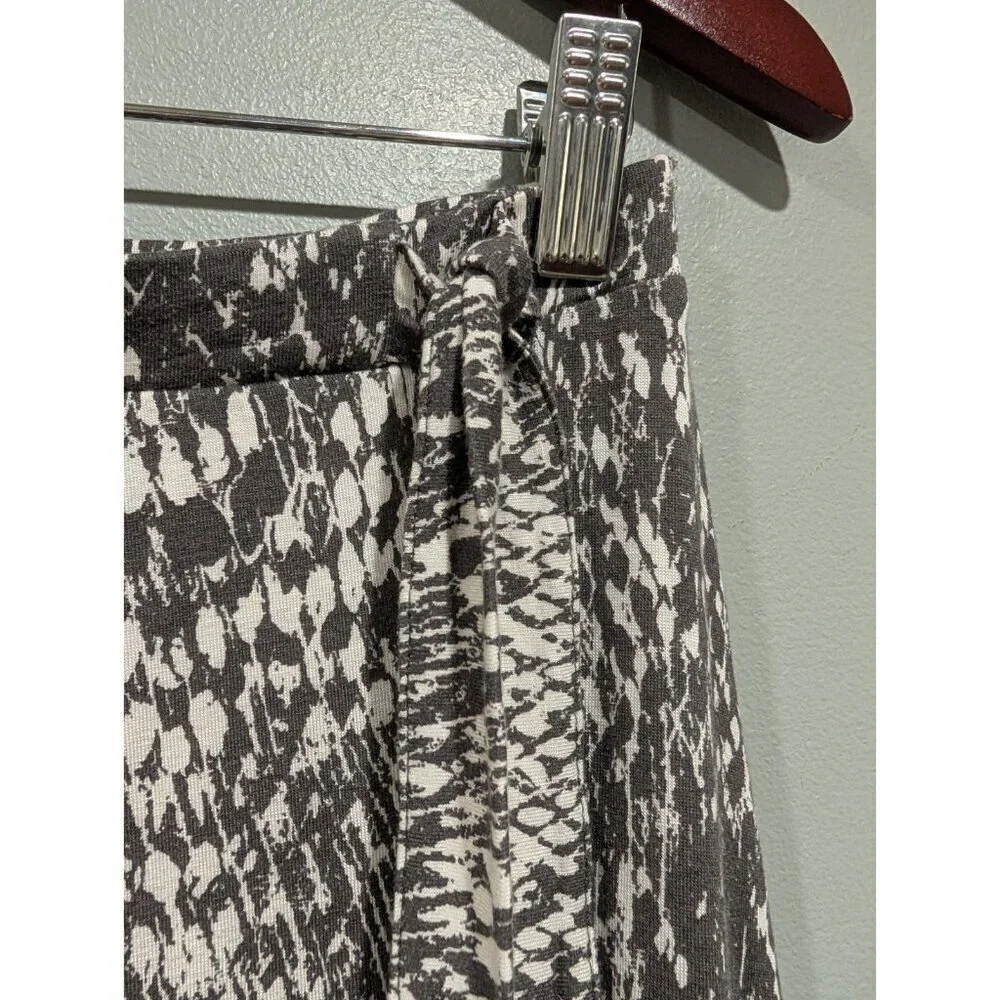 Garnet Hill Women's Gray White Stretchy Maxi Skirt High Side Slit Waist Tie Sz S